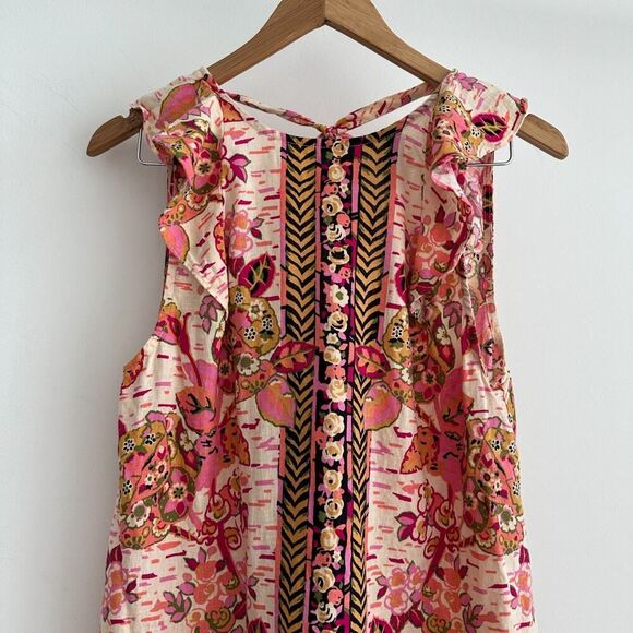 Free People Tunic Small Tulum Floral Boho Linen Blend Flowy Flounce Top Festival - Picture 2 of 12